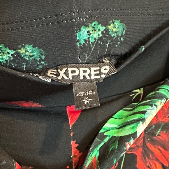 Express Black Pants with Red and Green Floral Design - Picture 2 of 3